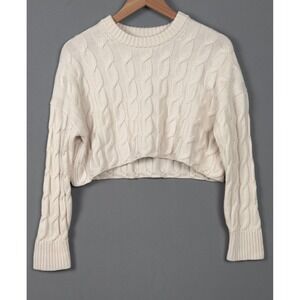 Babaton Aritzia 100% Wool Cable Knit Cropped Sweater Cream White XS